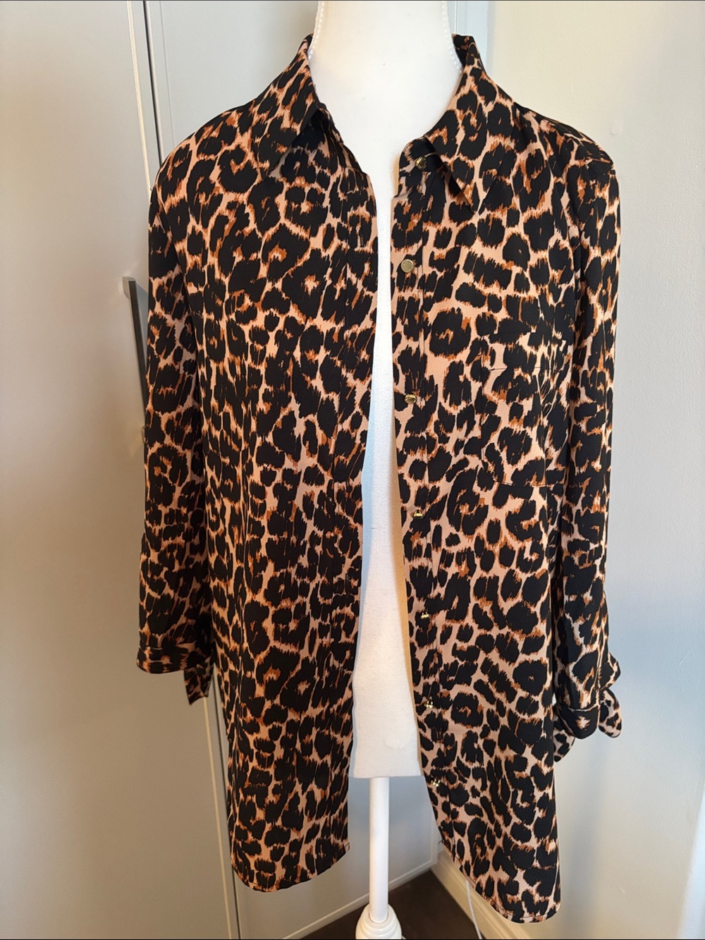 Juicy Couture Leopard Print Button-Up Shirt Jacket - Black & Tan
